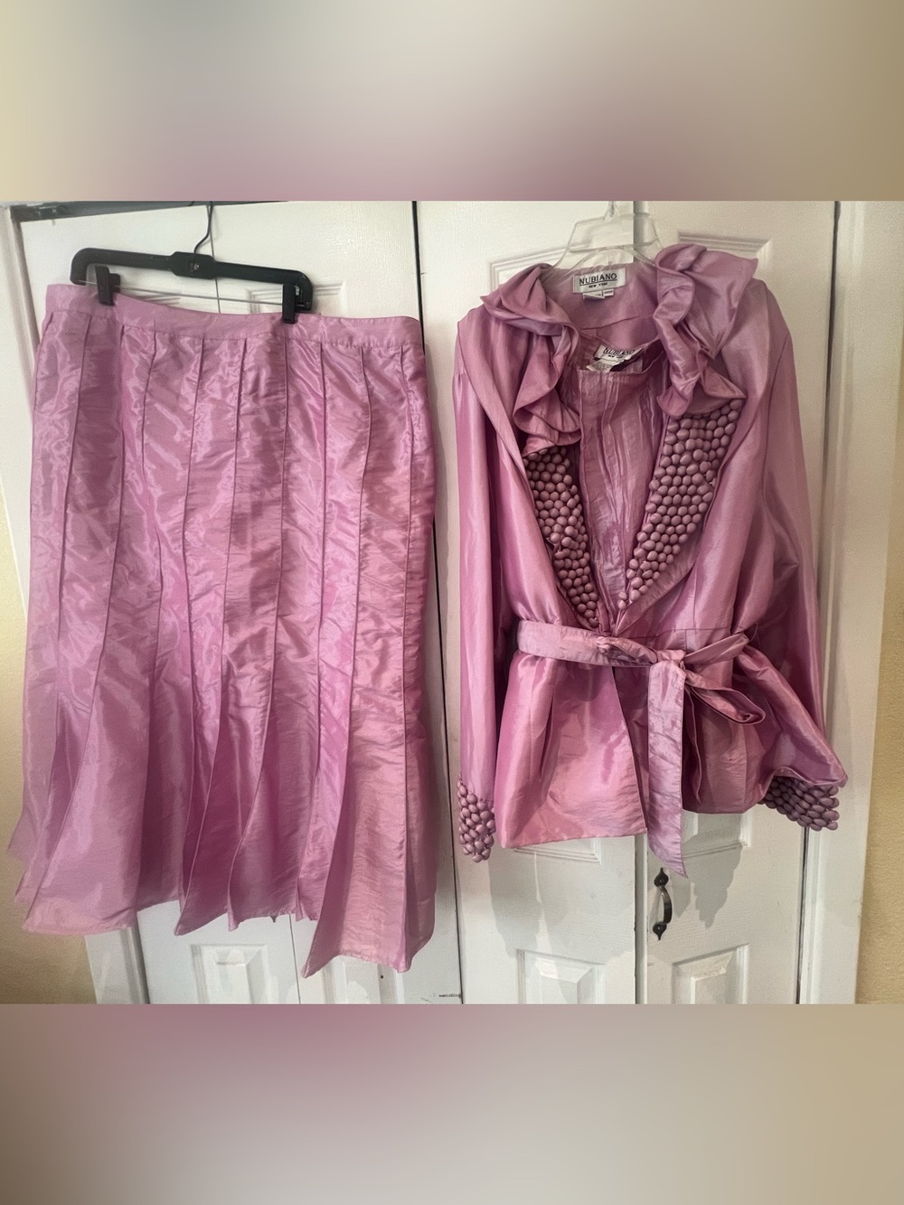 Lavender Pink Taffeta Pleated 3 Piece Skirt Suit 3X 24 Elegant Church